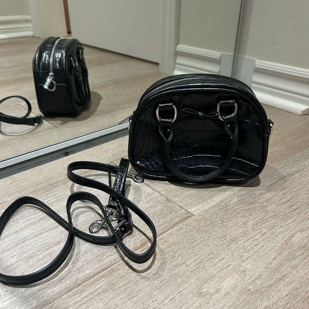Kimchi Blue black croc effect mini bowler bag